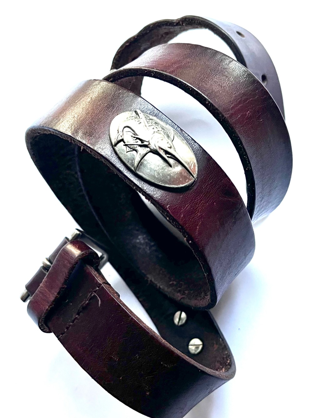 Zep-Pro Full Grain Leather Embossed Metal Swordfish Men's Belt